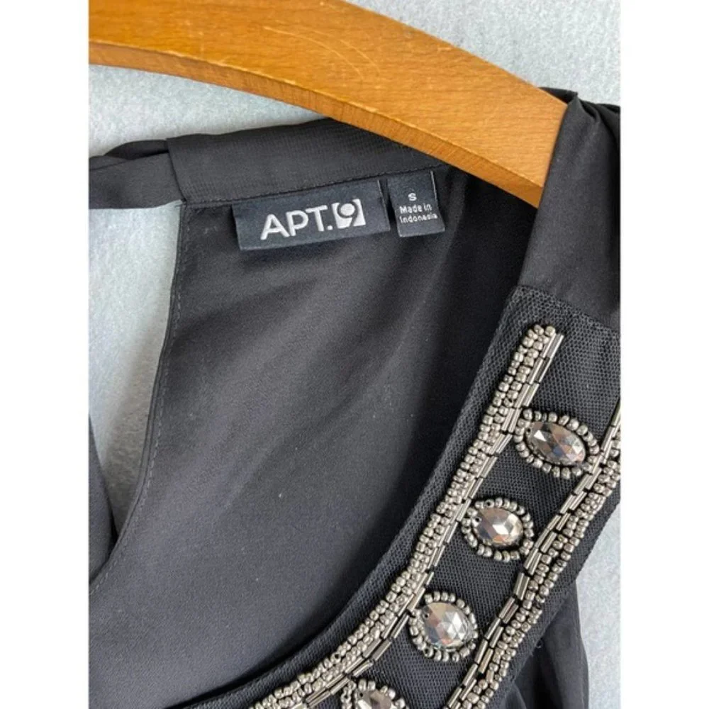 Apt. 9 Sleeveless Blouse Black Sleeveless Round Neck beaded Tie Back S - Picture 3 of 8